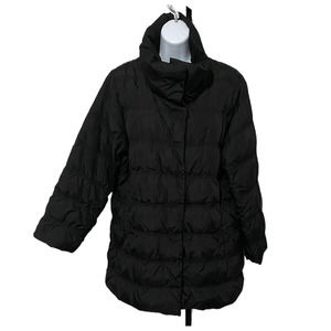 Eileen Fisher Puffer Down Jacket Coat Black Sz Petite Large Duck Down High Neck